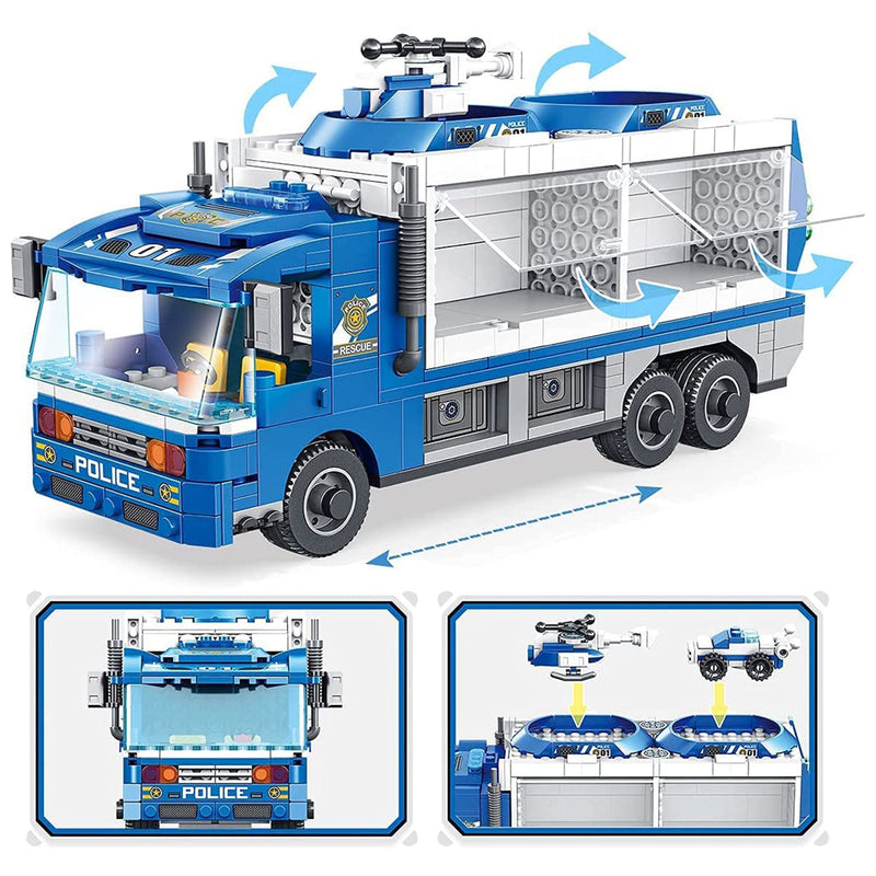 PANLOS 6 in 1 Police Truck Robot & Construction Building Block, 653 Pieces(Used)