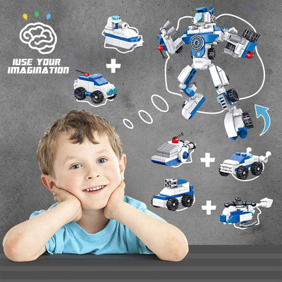 PANLOS 6 in 1 Police Truck Robot & Construction Building Block, 653 Pieces(Used) - VMInnovations