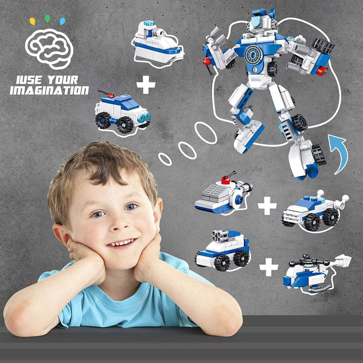 PANLOS 6 in 1 Police Truck Robot & Construction Building Block, 653 Pieces(Used)