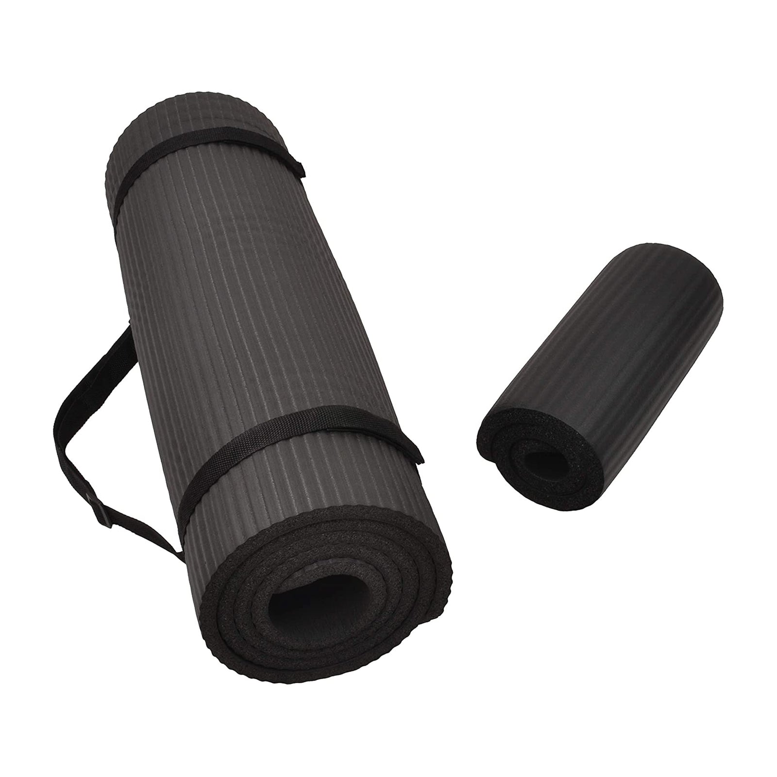 BalanceFrom Fitness GoYoga+ 71x24in Exercise Yoga Mat w/Knee Pad & Strap, Black - VMInnovations