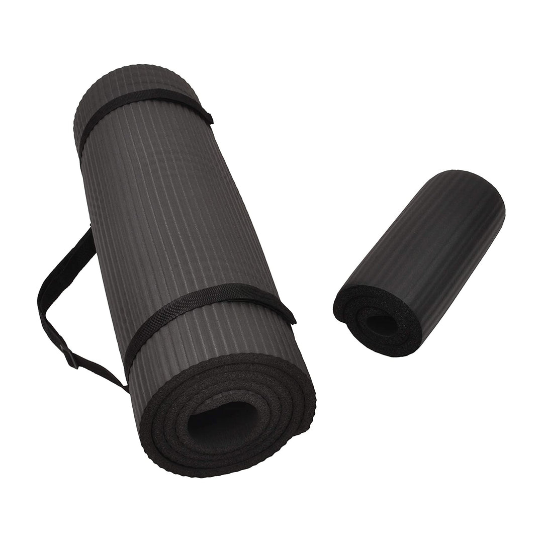 BalanceFrom Fitness GoYoga+ 71x24in Yoga Mat w/Knee Pad & Strap Black (Open Box)