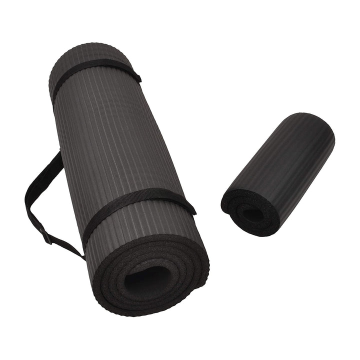 BalanceFrom Fitness GoYoga+ 71x24in Yoga Mat w/Knee Pad & Strap Black (Open Box)