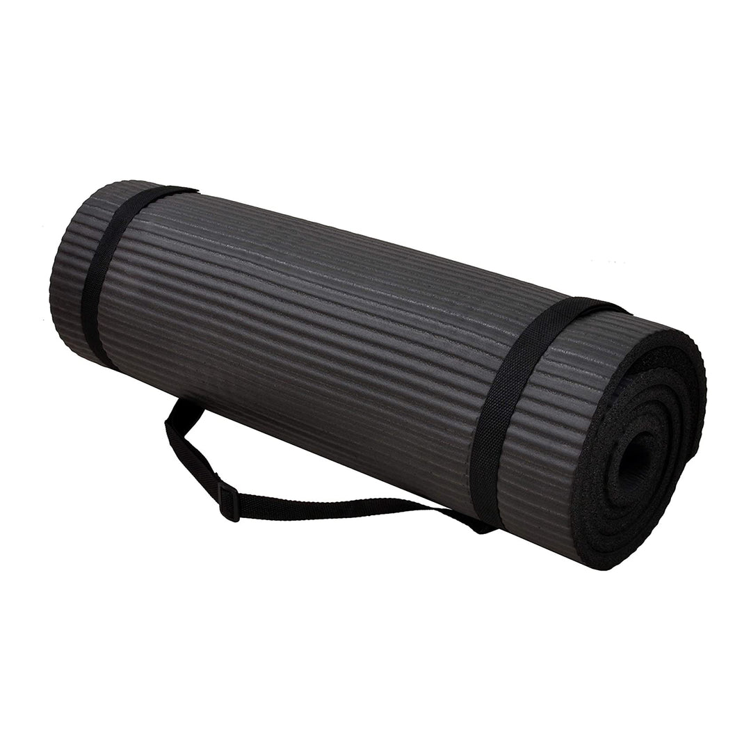 BalanceFrom Fitness GoYoga+ 71x24in Yoga Mat w/Knee Pad & Strap Black (Open Box)