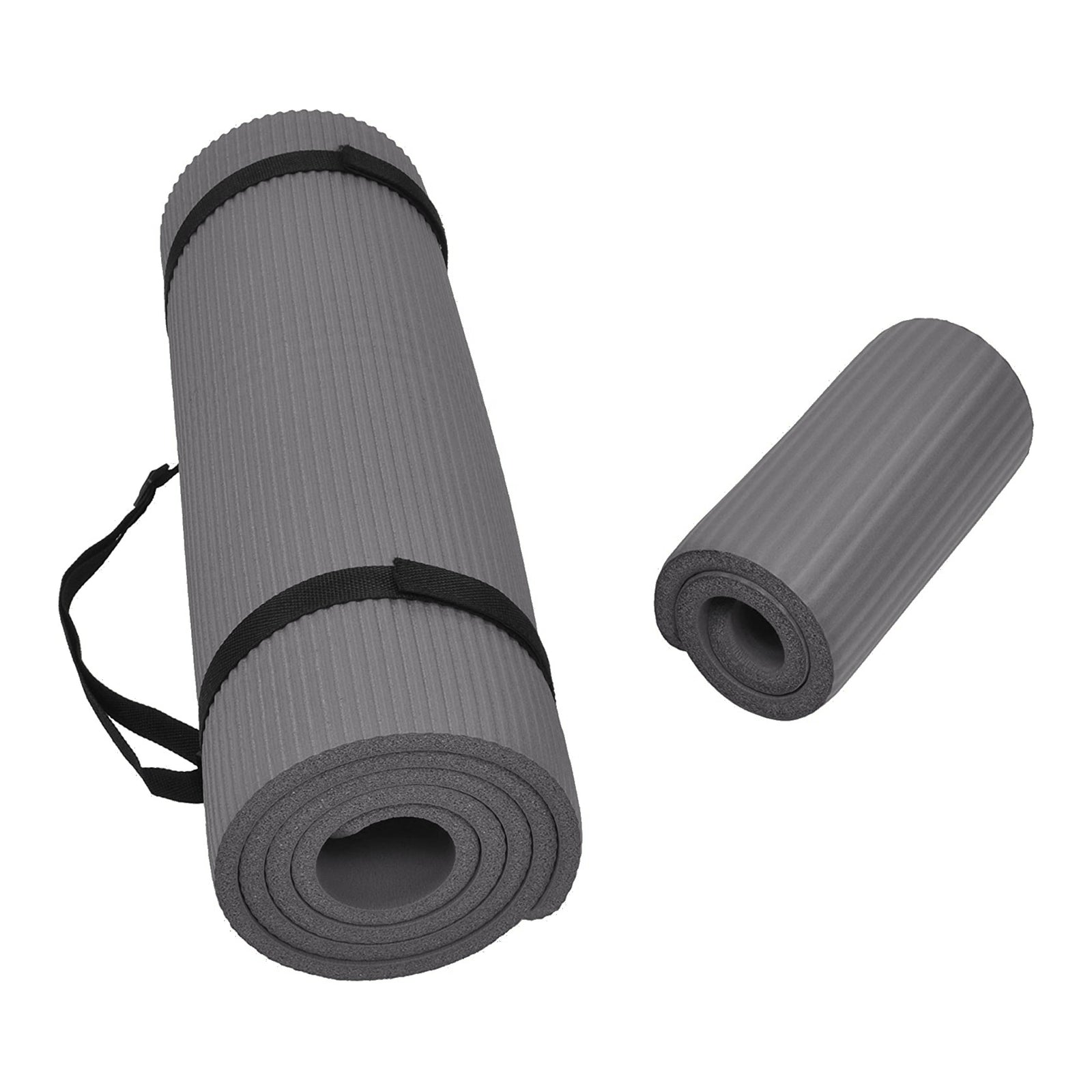 BalanceFrom Fitness GoYoga+ 71x24in Exercise Yoga Mat w/Knee Pad & Strap, Gray - VMInnovations