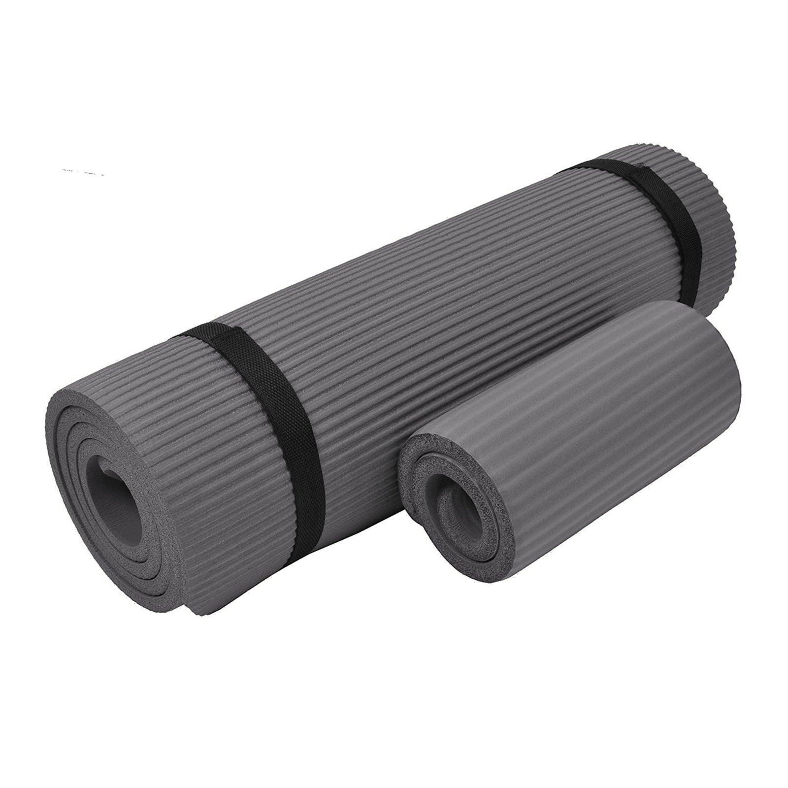 BalanceFrom Fitness GoYoga+ 71x24in Exercise Yoga Mat w/Knee Pad & Strap, Gray - VMInnovations