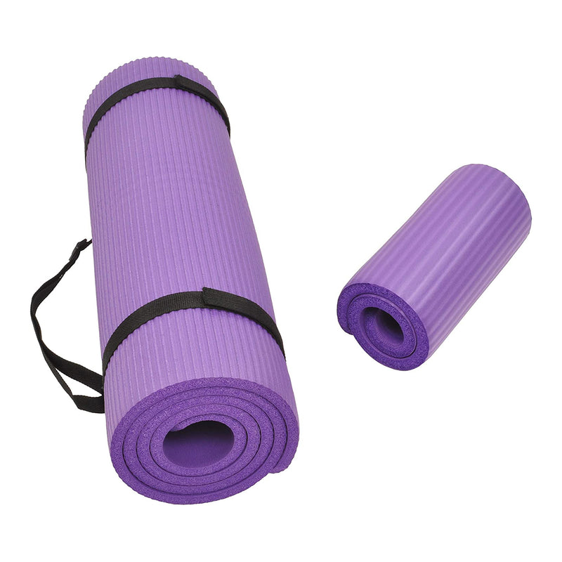 BalanceFrom Fitness GoYoga+ 71x24in Exercise Yoga Mat w/Knee Pad & Strap, Purple