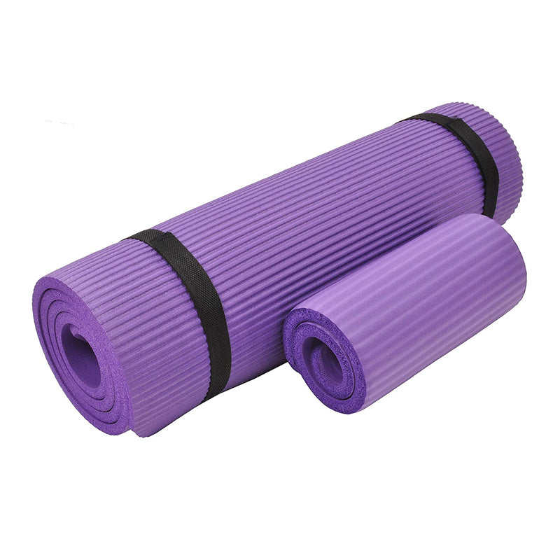 BalanceFrom Fitness GoYoga+ 71x24in Exercise Yoga Mat w/Knee Pad & Strap, Purple