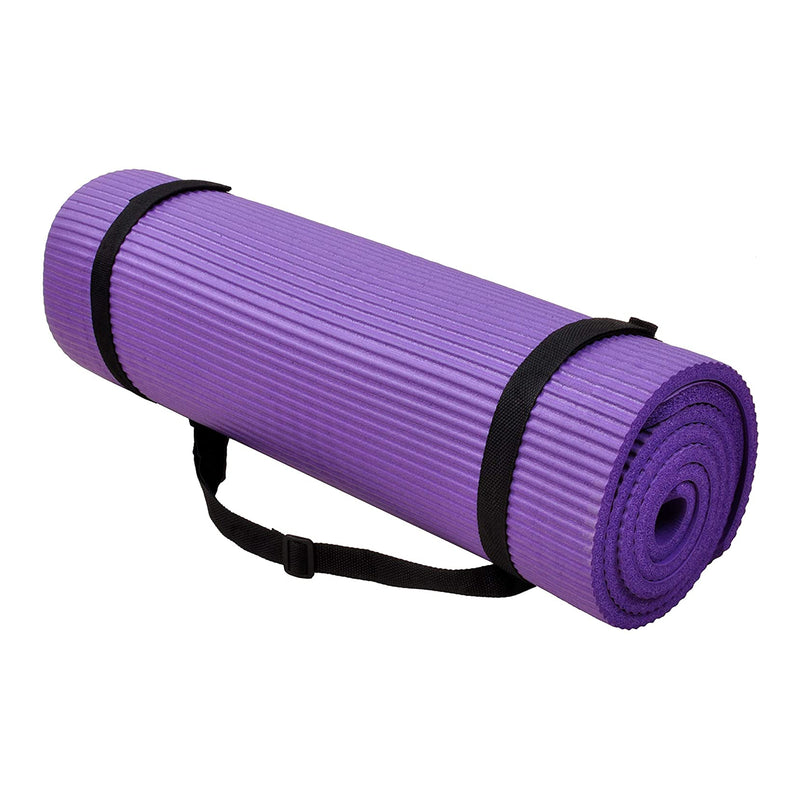 BalanceFrom Fitness GoYoga+ 71x24in Exercise Yoga Mat w/Knee Pad & Strap, Purple