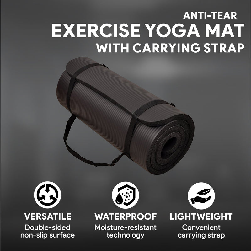 BalanceFrom Fitness 71x24in Anti Tear Yoga Mat with Strap, Black (Open Box)