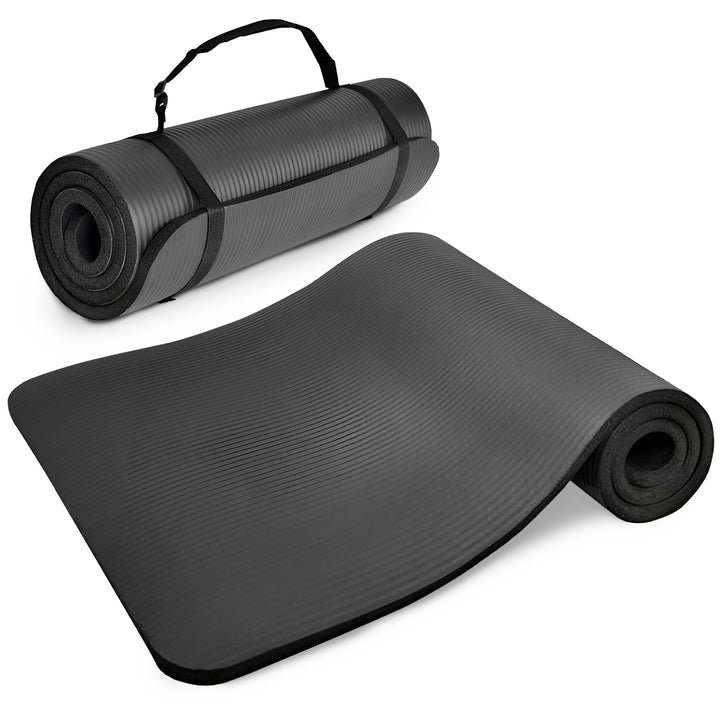 BalanceFrom Fitness 71x24in Anti Tear Exercise Yoga Mat with Strap, Black (Used)