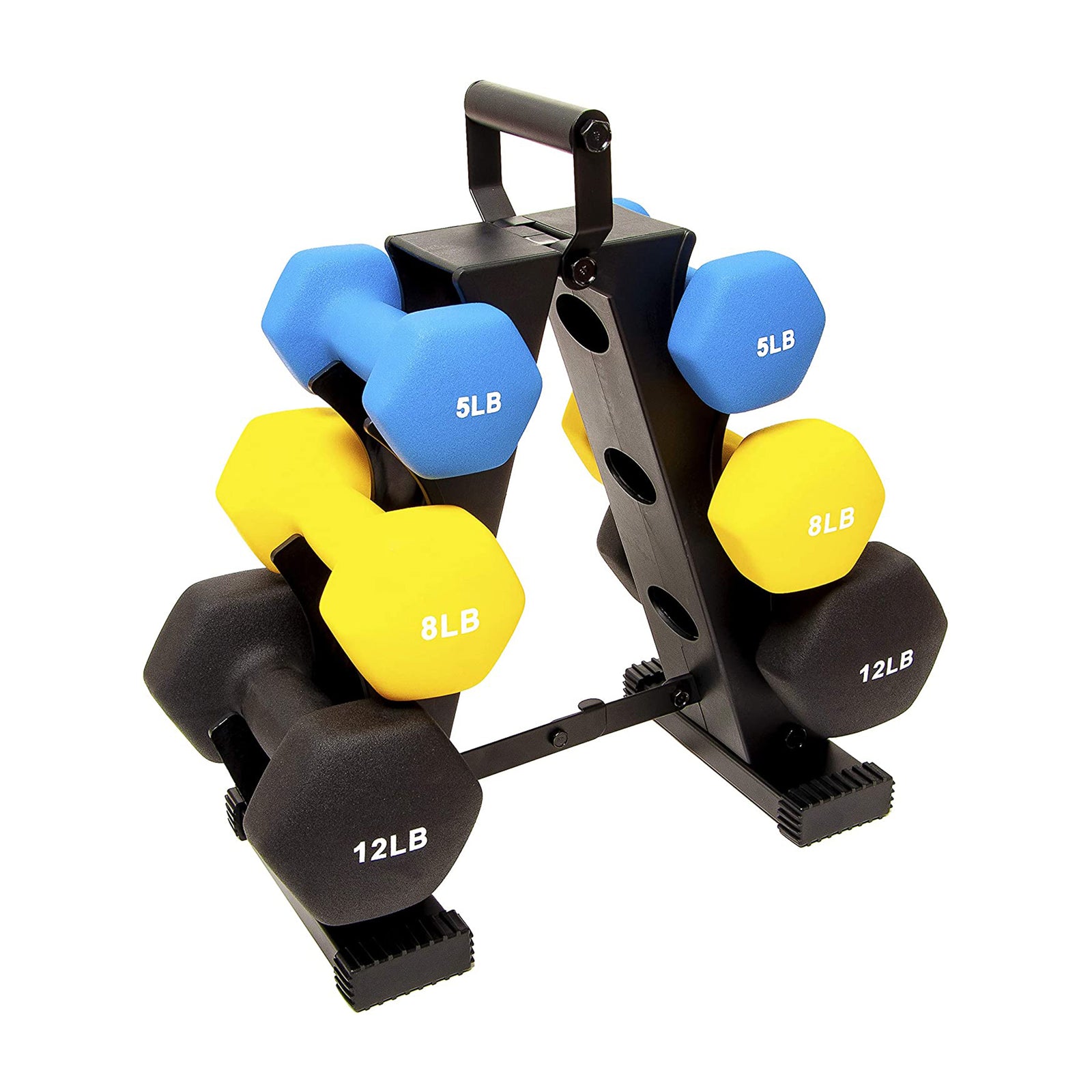 BalanceFrom Fitness 5, 8, and 12 Pound Neoprene Coated Dumbbell Set with Stand - VMInnovations