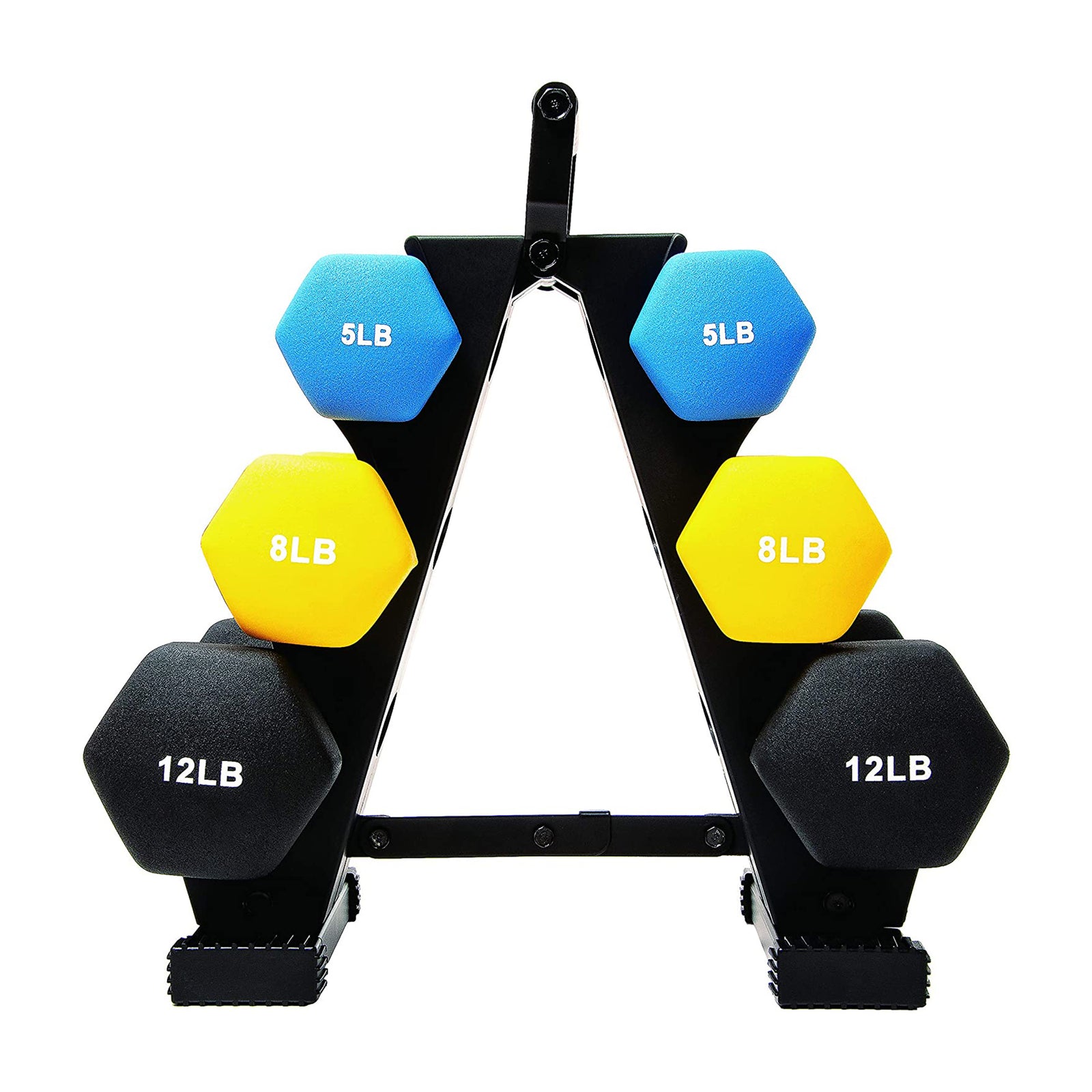 BalanceFrom Fitness 5, 8, and 12 Pound Neoprene Coated Dumbbell Set with Stand - VMInnovations