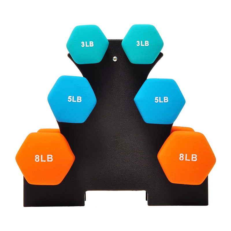 BalanceFrom Fitness 3, 5, and 8lb Neoprene Coated Dumbbell Set with Stand (Used)