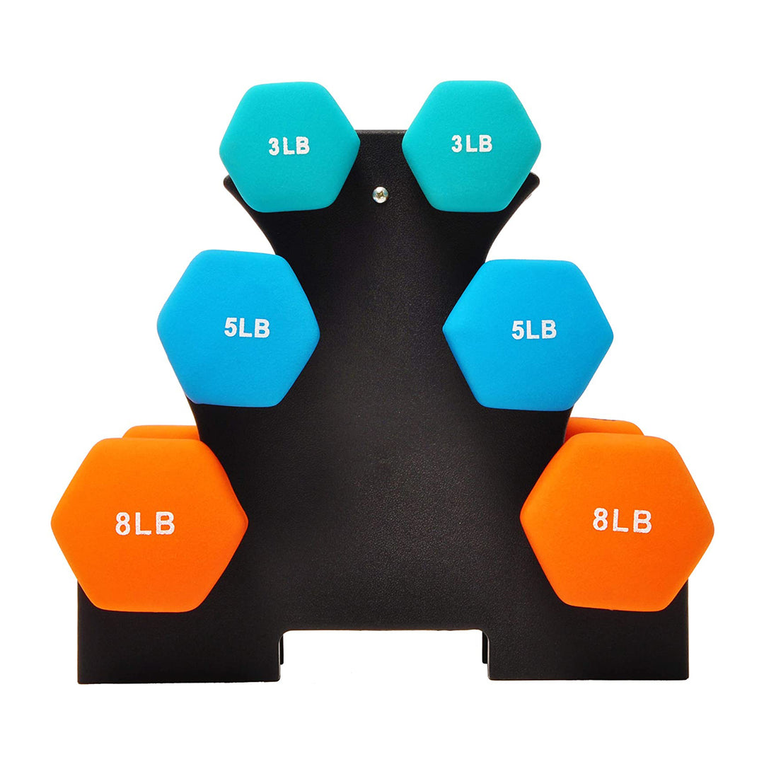 BalanceFrom Neoprene Dumbbells, 3 Pair Hand Weights Set with Stand, 32 Lb, Multi-Color