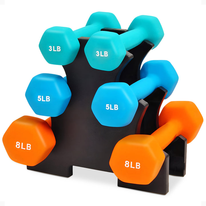 BalanceFrom Fitness 3, 5,& 8lb Neoprene Coated Dumbbell Set w/ Stand (Open Box)