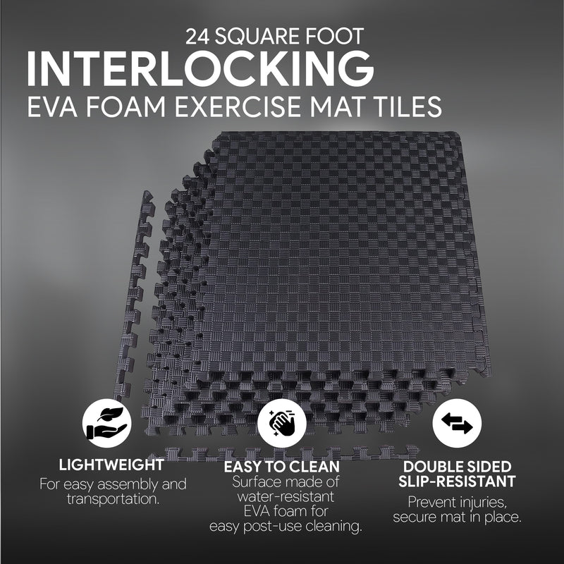 BalanceFrom Fitness Foam Interlocking Exercise Floor Mat, 24 Sq FT,BLK(Open Box)