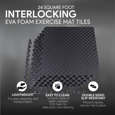 BalanceFrom Foam Interlocking Exercise Floor Mat, 24 Square Feet, Black (Used)