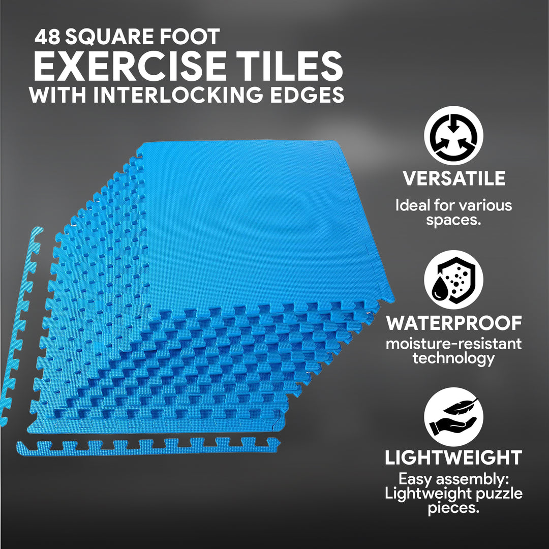 BalanceFrom Fitness 48 Sq Ft Interlocking EVA Foam Exercise Mat Tiles, Blue