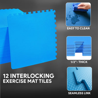 BalanceFrom Fitness 48 Sq Ft EVA Foam Exercise Mat Tiles, Blue (Open Box)