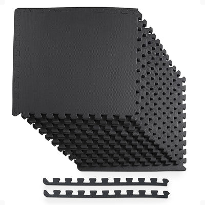 BalanceFrom Fitness 48 Sq Ft Interlocking EVA Foam Exercise Mat Tiles, Black - VMInnovations
