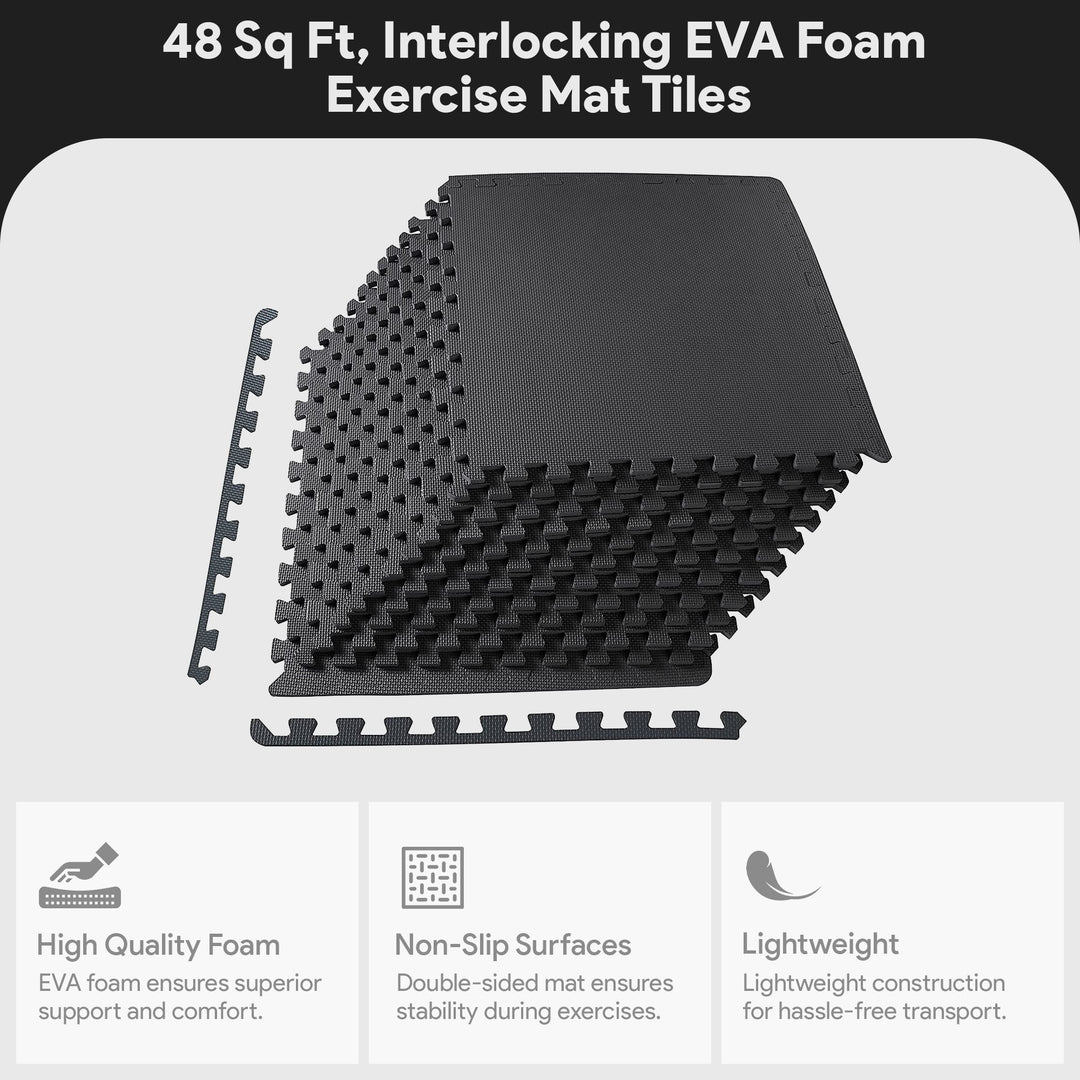 BalanceFrom Fitness 48 Sq Ft Interlocking EVA Foam Exercise Mat Tiles, Black