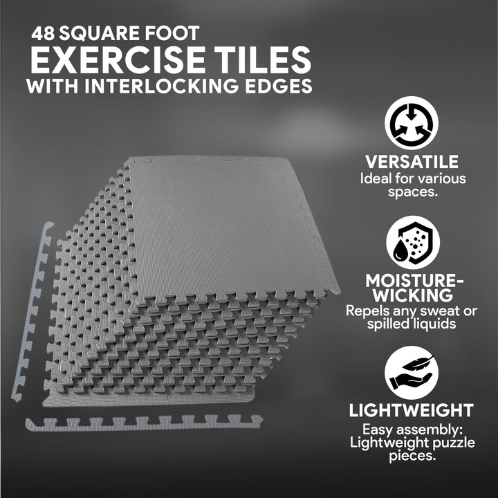 BalanceFrom Fitness 48 Sq Ft Interlocking EVA Foam Exercise Mat Tiles, Gray