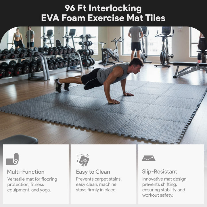 BalanceFrom Fitness 96 Sq Ft Interlocking EVA Foam Exercise Mat Tiles, Gray