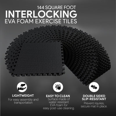 BalanceFrom Fitness 144 Sq Ft Interlocking EVA Foam Mat Tiles, Black (Open Box)