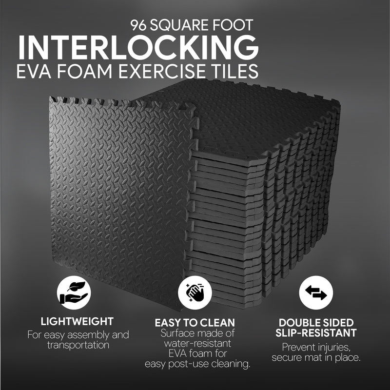 BalanceFrom Fitness 96 Sq Ft Interlocking EVA Foam Mat Tiles, Black (Used)