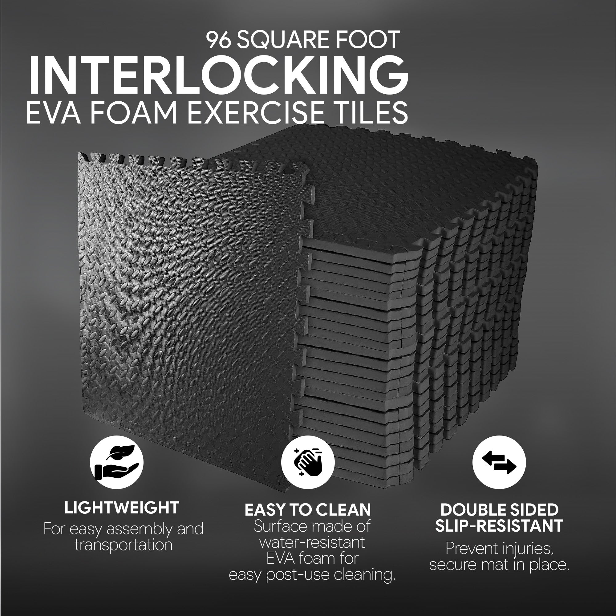BalanceFrom Fitness 96 Sq Ft Interlocking EVA Foam Mat Tiles, Black (Used) - VMInnovations