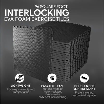 BalanceFrom Fitness 96 Sq Ft Interlocking EVA Foam Mat Tiles, Black (Used) - VMInnovations