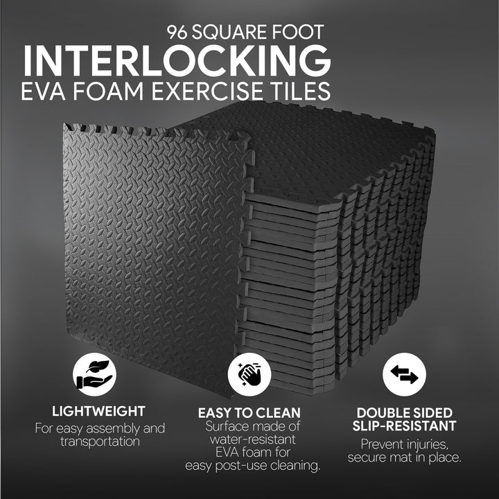 BalanceFrom Fitness 96 Sq Ft Interlocking EVA Foam Exercise Mat Tiles, Black