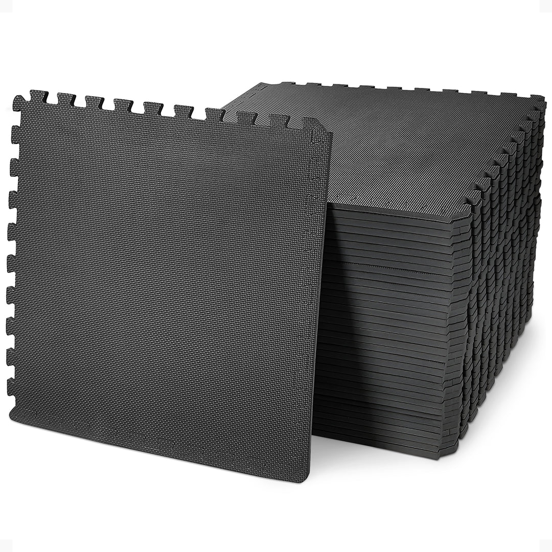 BalanceFrom Fitness 144 Sq Ft Interlocking EVA Foam Mat Tiles, Black (Open Box)