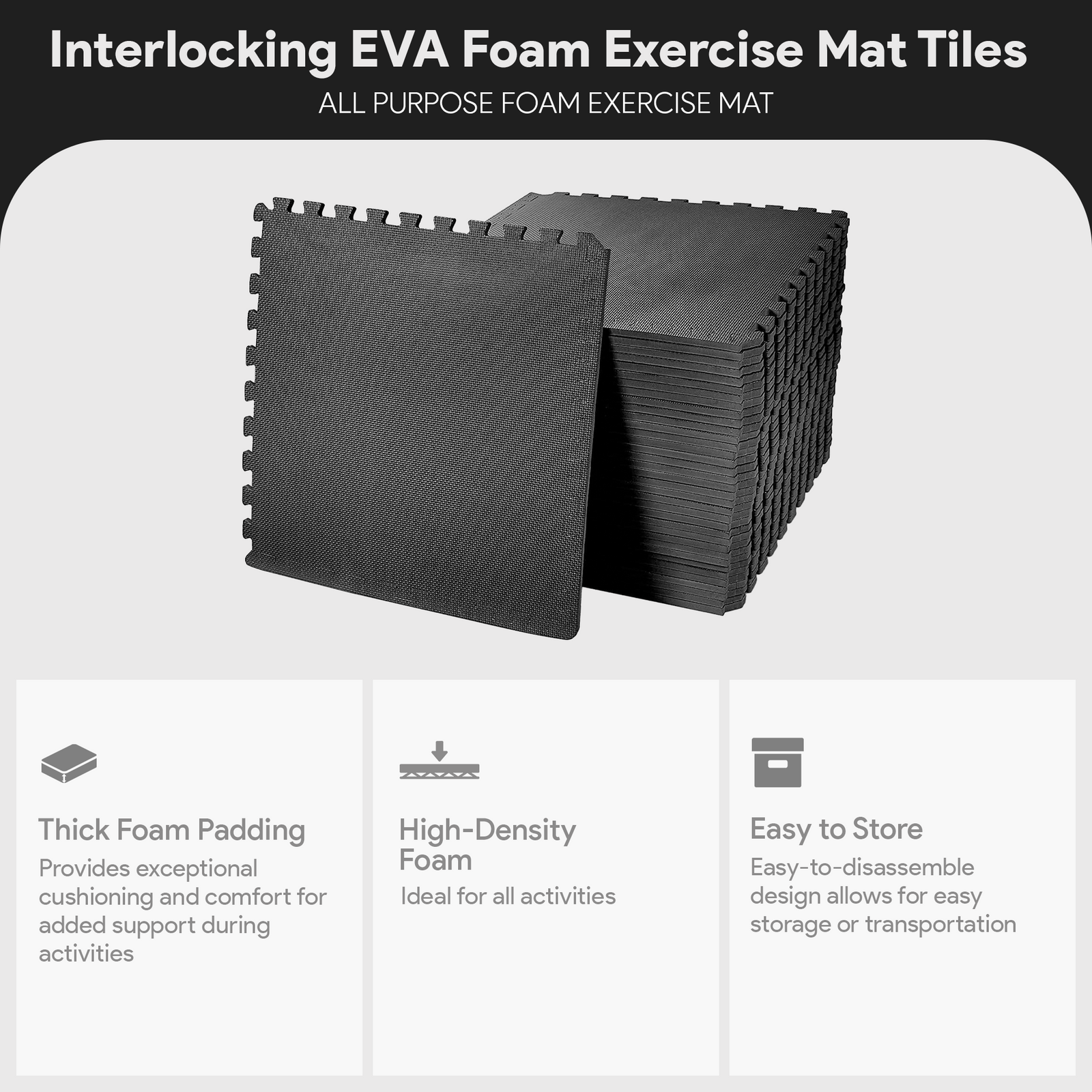 BalanceFrom Fitness 144 Sq Ft Interlocking EVA Foam Exercise Mat Tiles, Black - VMInnovations