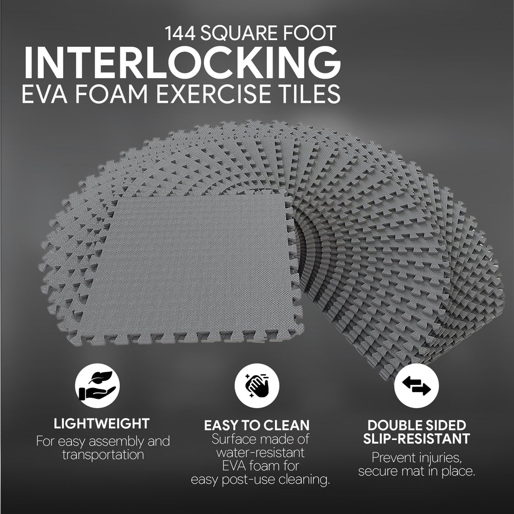 BalanceFrom Fitness 144 Sq Ft Interlocking EVA Foam Exercise Mat Tiles, Gray - VMInnovations