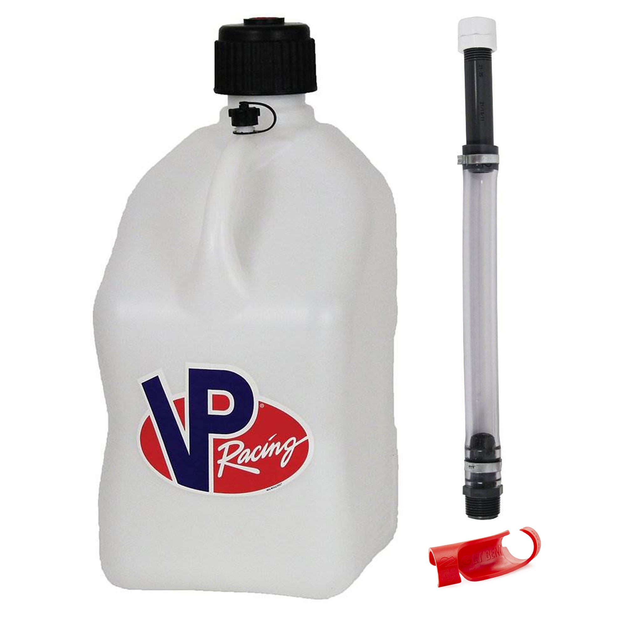 VP Racing Fuels ABS Plastic 1" Hose Bender, 14" Hose Kit, & 5 Gallon Jug, White