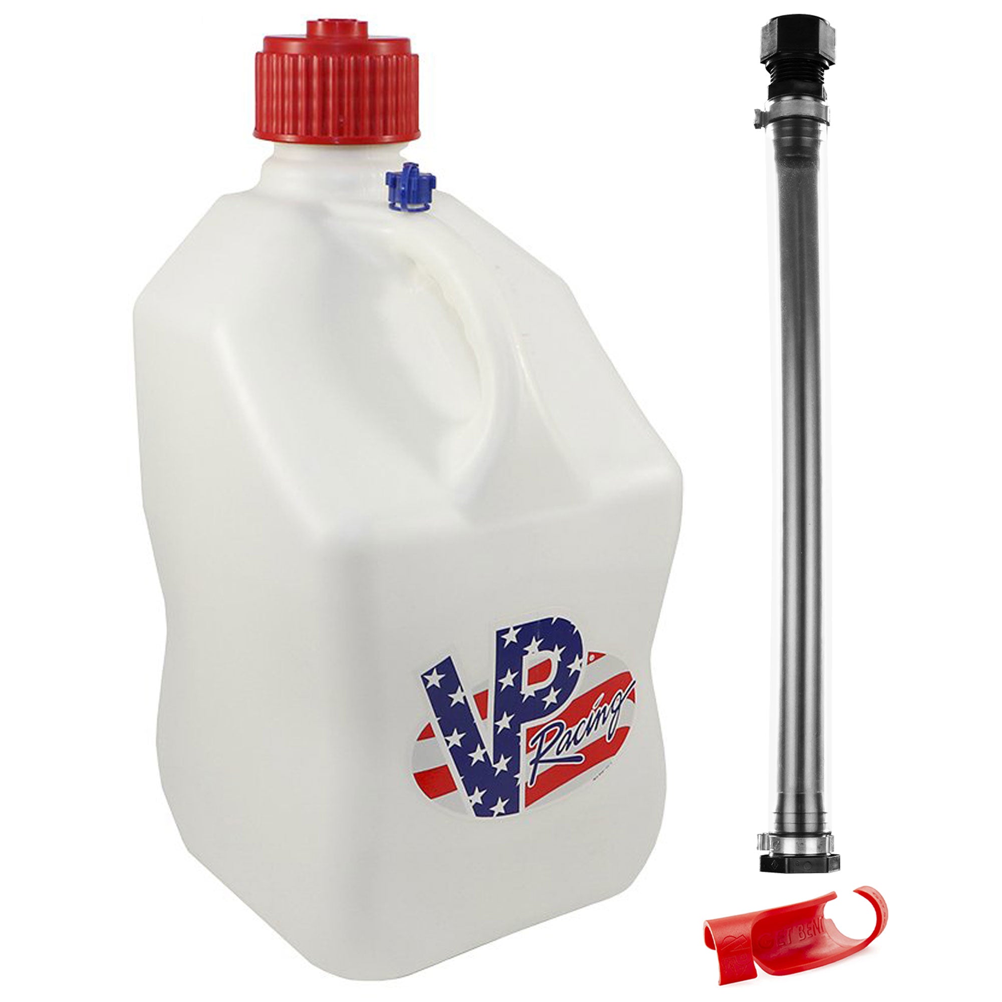 VP Racing Fuels 5 Gallon Utility Jug Can, Patriotic + 14 Inch Hose + Hose Bender