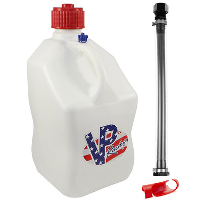 VP Racing Fuels 5 Gallon Utility Jug Can, Patriotic + 14 Inch Hose + Hose Bender