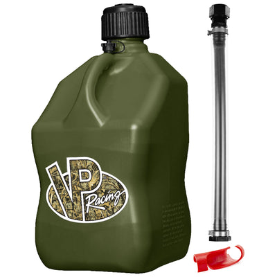 VP Racing Fuels 5 Gallon Utility Jug Can, Camo + 14 Inch Hose + Easy Hose Bender