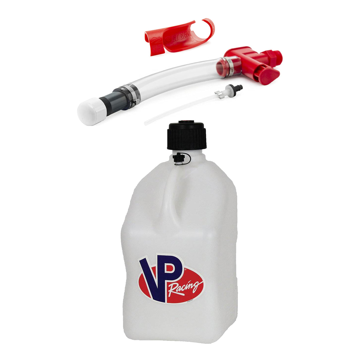 VP Racing Fuels Get Bent Hose Bender w/ Fuel Nozzle and 5 Gal Utility Jug, White