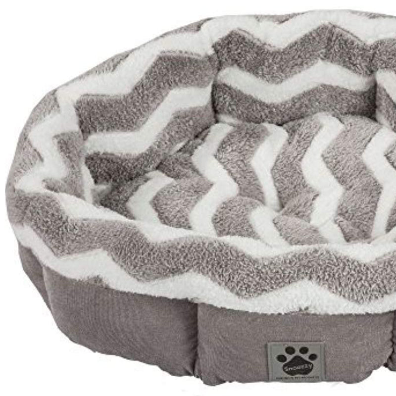 Petmate SnooZZy Mod Chic Small Soft Round Shearling Dog Bed, Gray/White Chevron