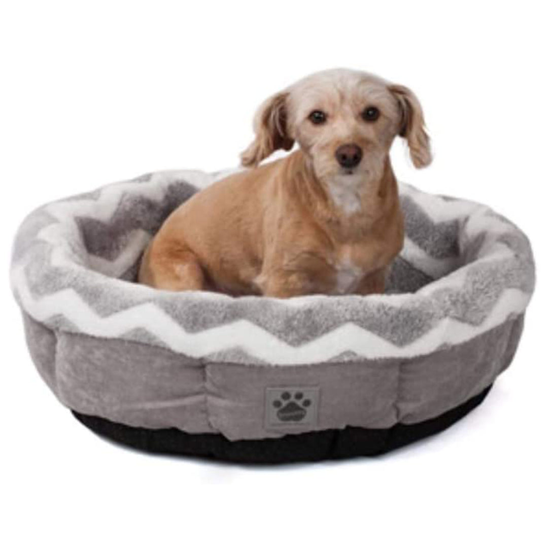 Petmate SnooZZy Mod Chic Small Soft Round Shearling Bed, Gray/White (Open Box)