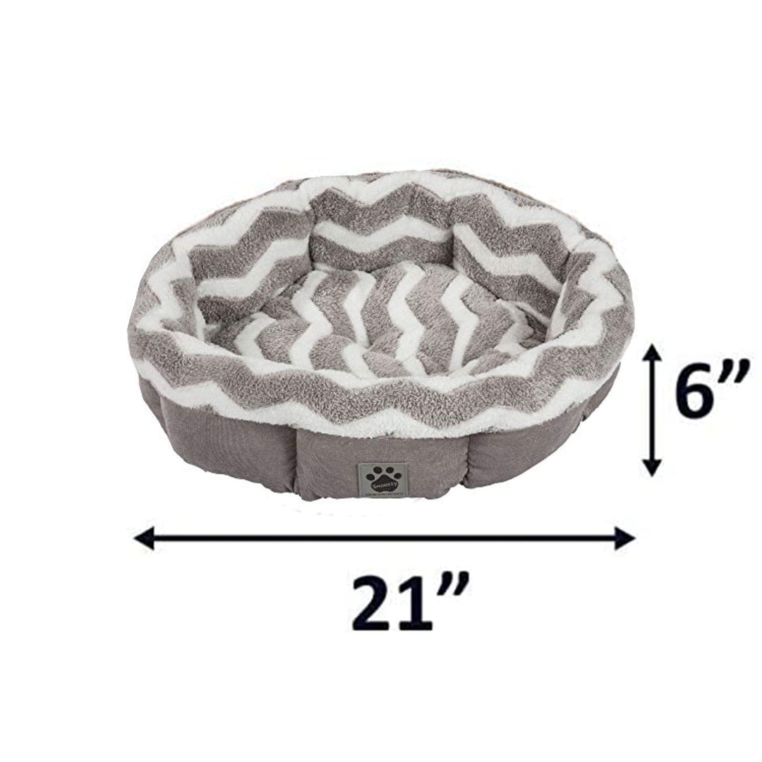 Petmate SnooZZy Mod Chic Small Soft Round Shearling Bed, Gray/White (Open Box)