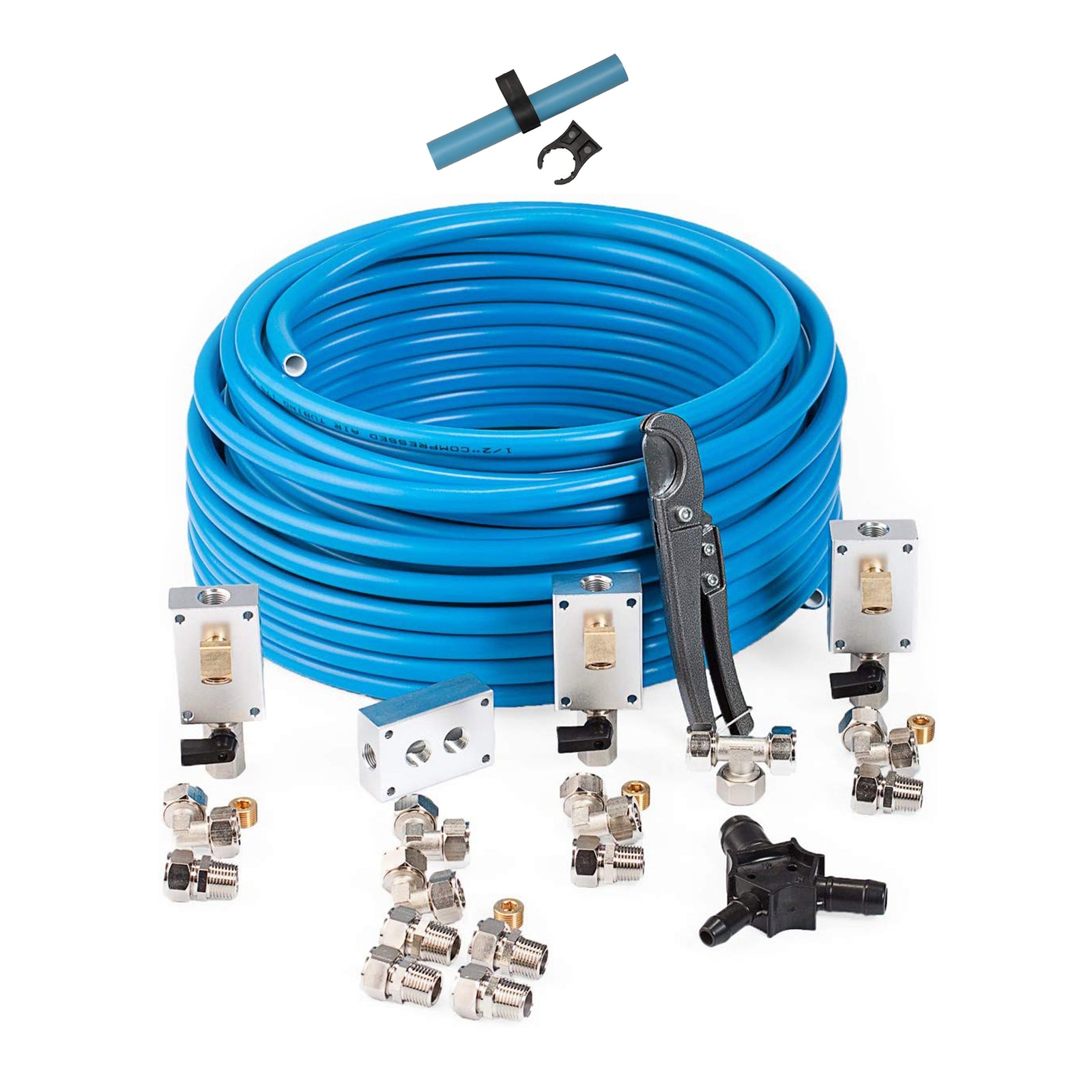 MaxLine 100 Ft 0.5 In Semi Flexible Air Tubing Kit & Pipe Mount Clips (10 Pack) - VMInnovations