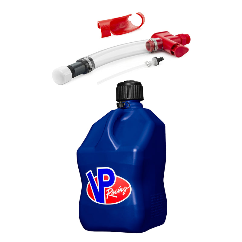 VP Racing Fuels Get Bent Hose Bender with Fuel Nozzle and 5 Gal Blue Utility Jug