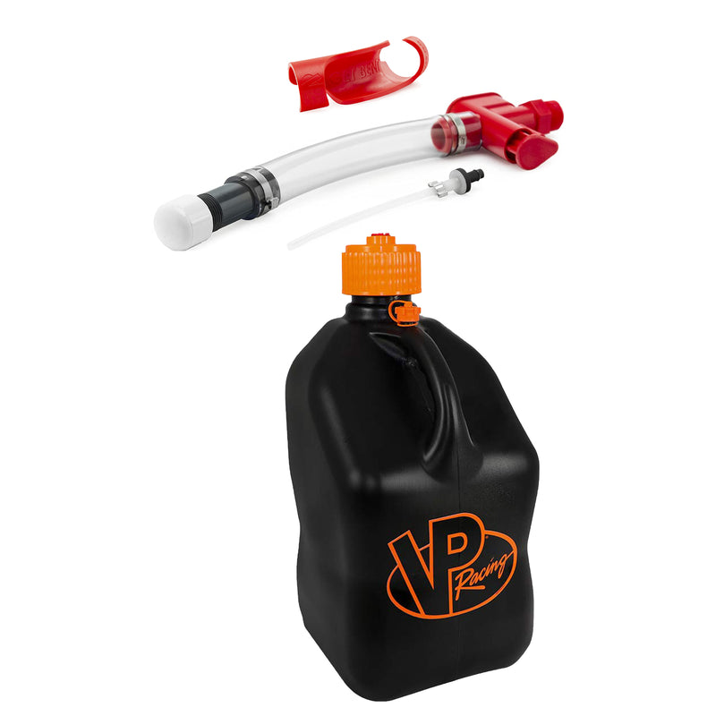VP Racing Fuels Get Bent Hose Bender w/ Nozzle & 5 Gal Black/Orange Utility Jug