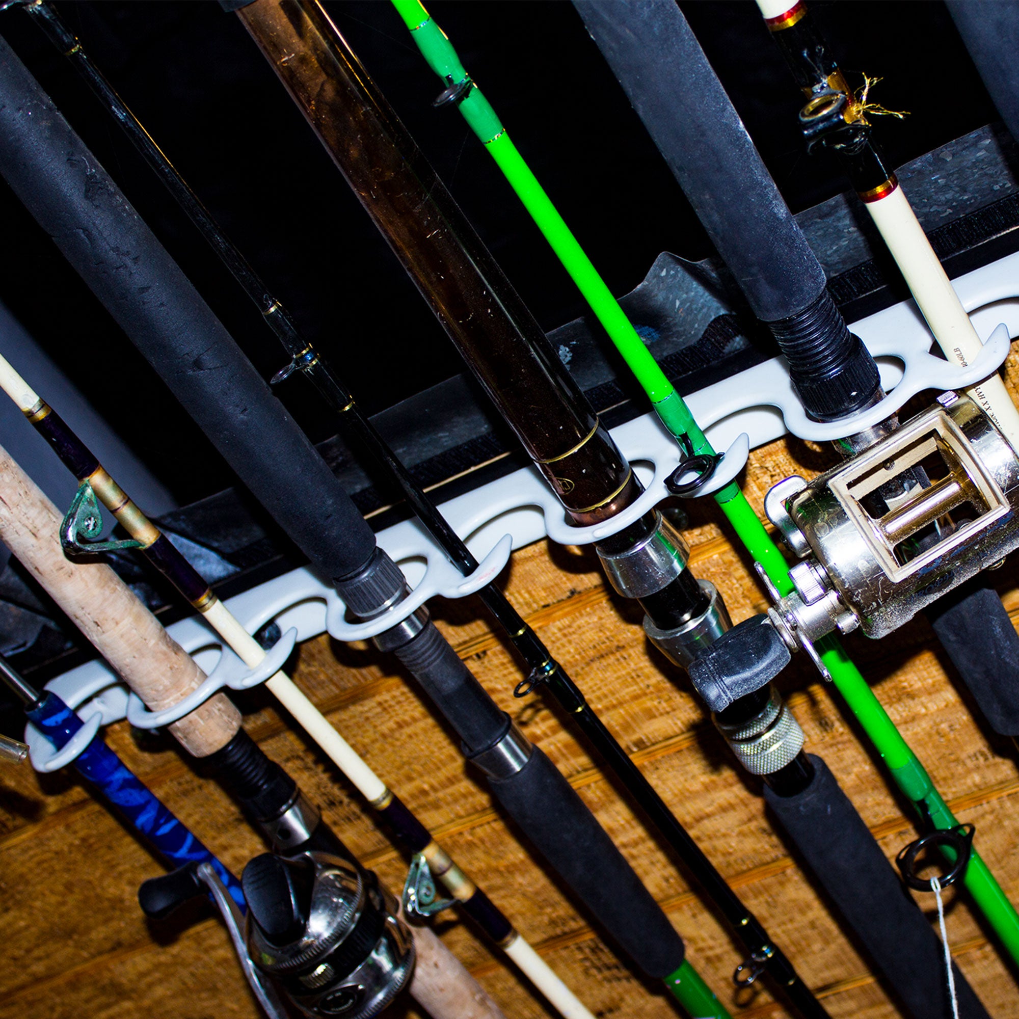 Piranha Original Overhead and Wall Mount Fishing Rod Rack, Holds 11 Rods, 4 Pack