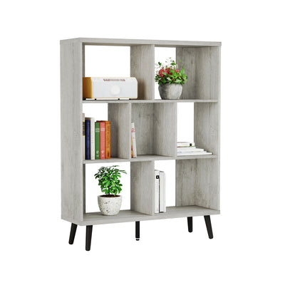 Bestier Mid Century 7 Cube Storage Organizer Bookcase 48.5 Inches, Light Gray