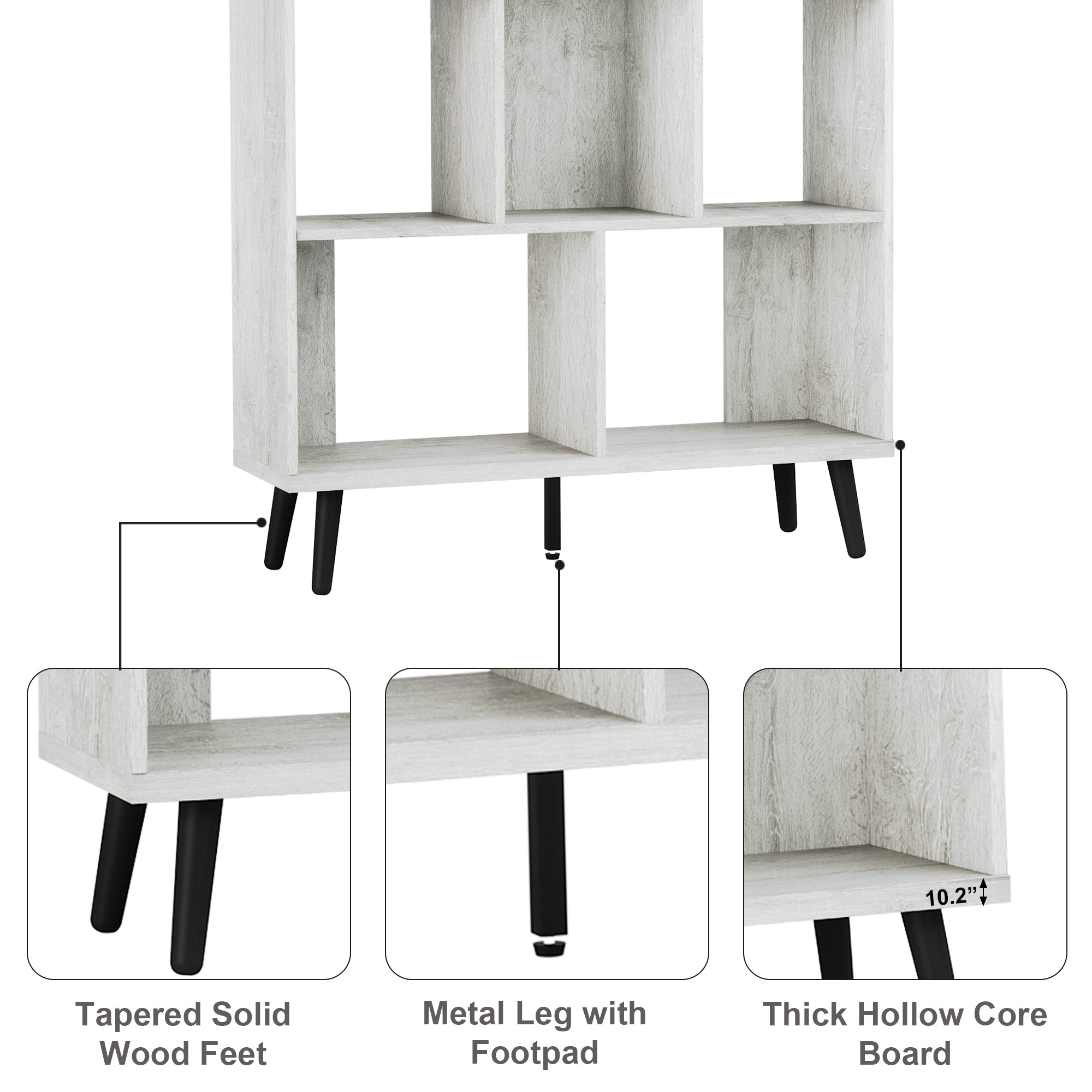 Bestier Mid Century 7 Cube Storage Organizer Bookcase 48.5 Inches, Light Gray