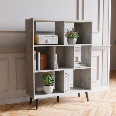 Bestier Mid Century 7 Cube Storage Organizer Bookcase 48.5 Inches, Light Gray
